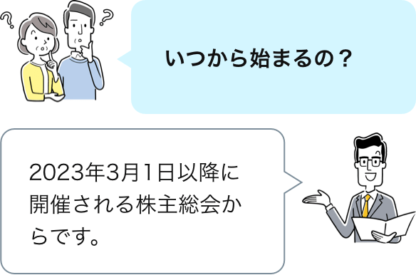 株主総会資料電子提供制度は、2023年3月1日以降に開催される株主総会から始まります。